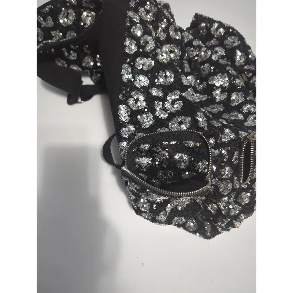 Victoria's Secret PINK Bling Leopard Sequin Campus Backpack drawstring Y2K shiny